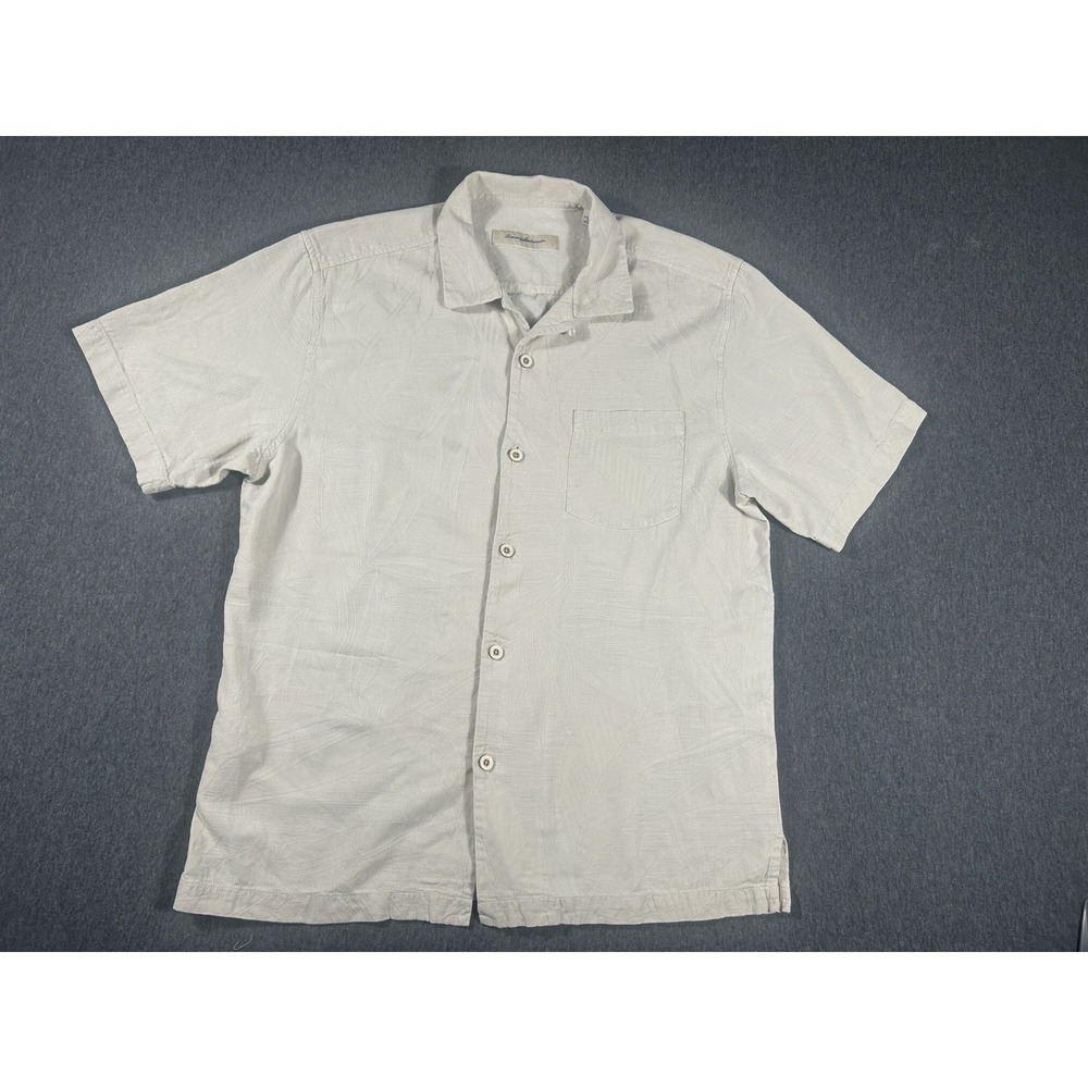 Tommy Bahama Men's Beige Jacquard Silk‎ Cotton Blend Short Sleeve Camp Size M
